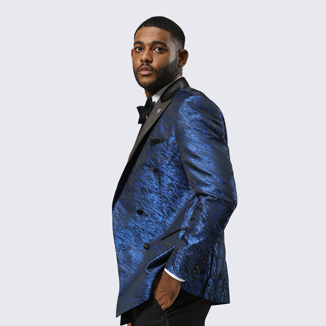 [DISCOUNTED] Royal Blue Jacquard Double Breasted Blazer By Stacy Adams -  Limited Sizes