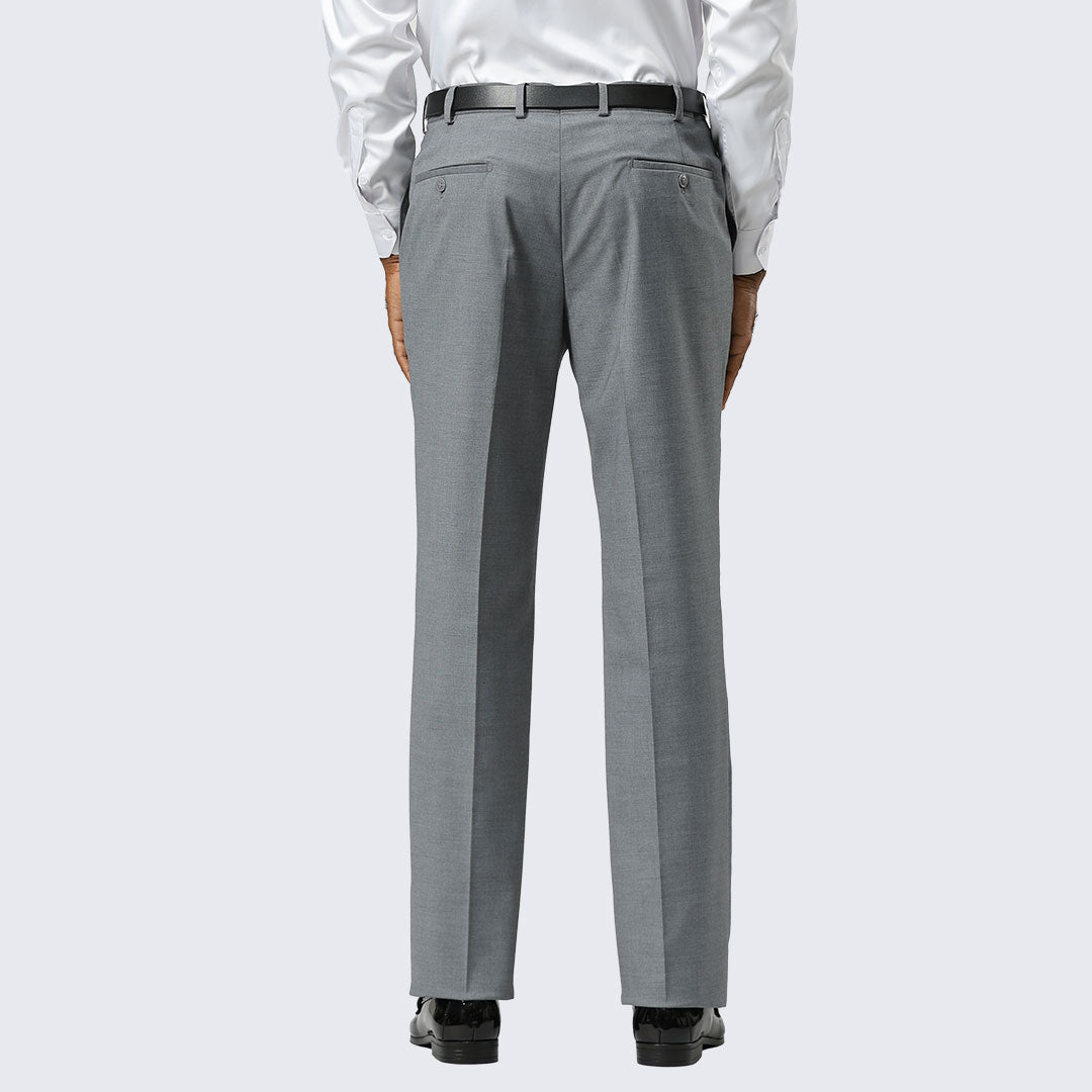 Mid Grey Modern Fit Dress Pants – Flat Front, Unhemmed (Expandable Waistband)