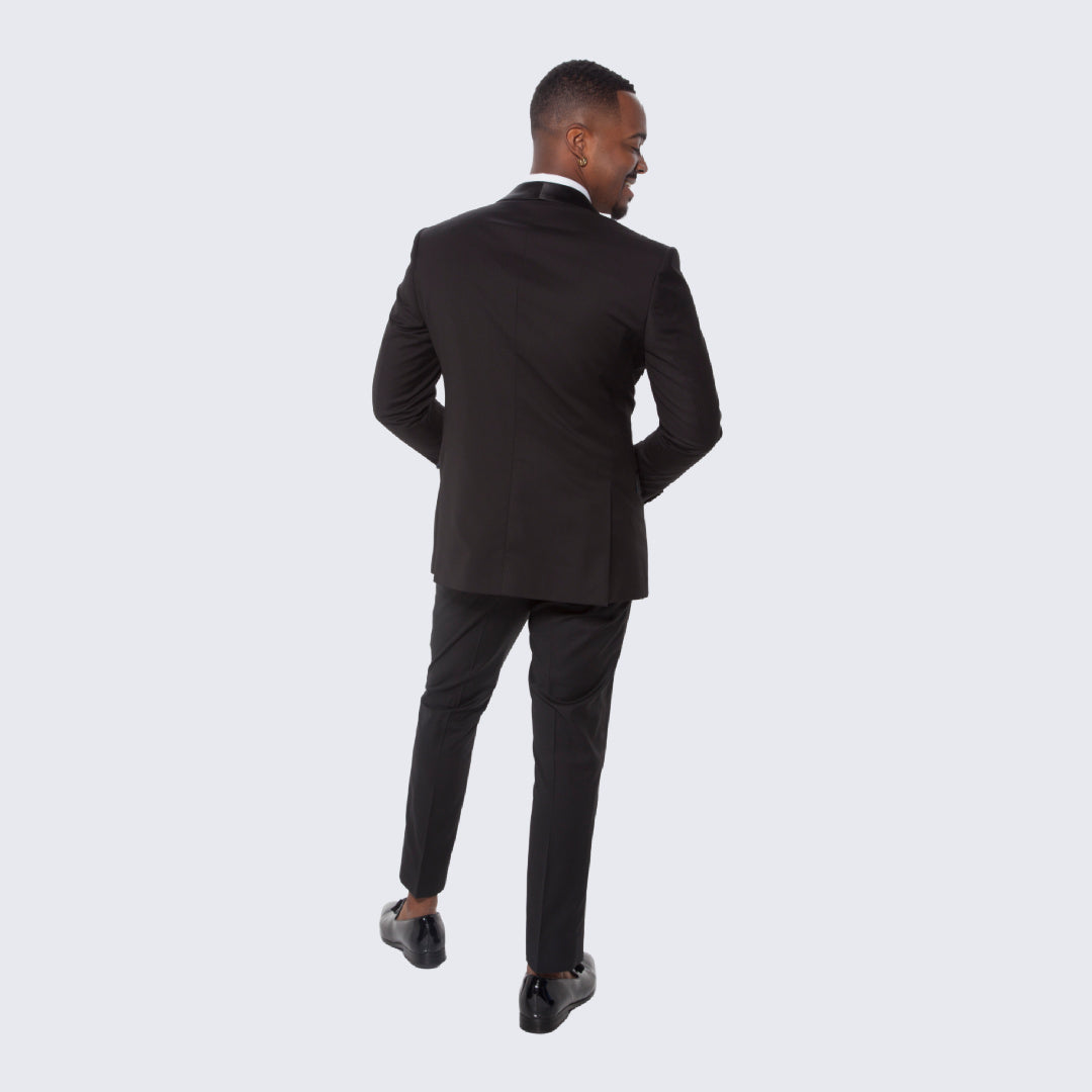 [DISCOUNTED] Black Tuxedo Slim Fit with Large Shawl Lapel by Stacy Adams - Wedding -  Limited Sizes