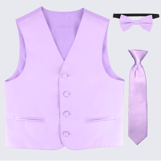 Boy's Lavender Tuxedo Vest Three Piece Set