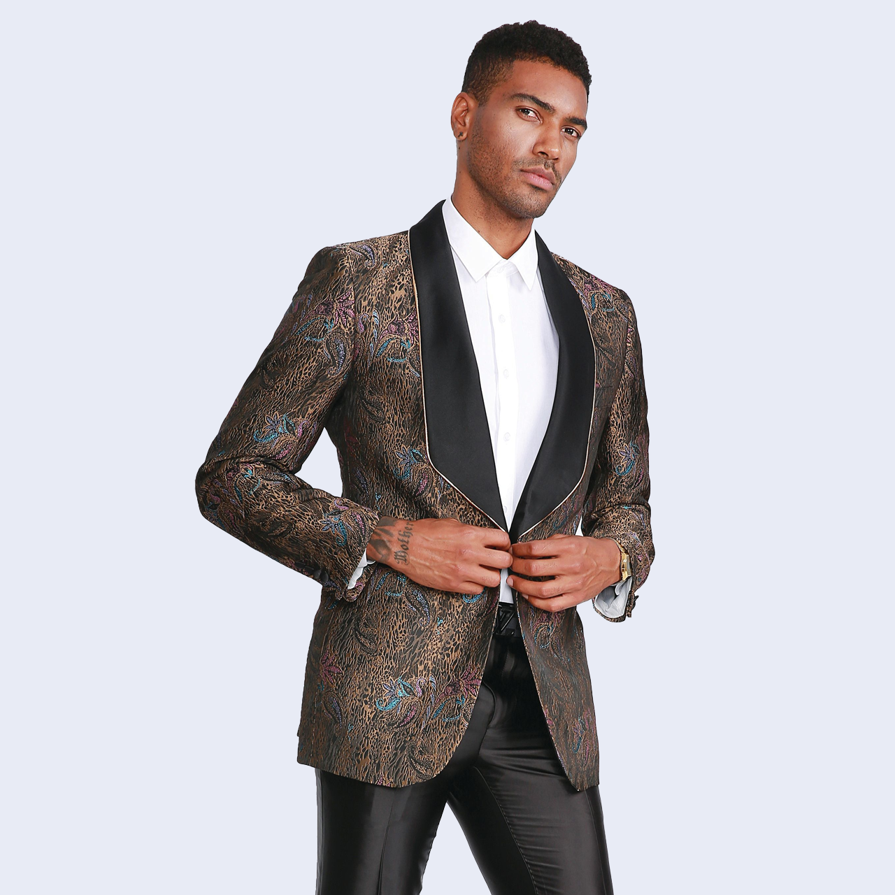 Rust Tuxedo Jacket with Fancy Pattern- Wedding - Prom