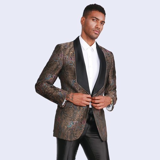 Rust Tuxedo Jacket with Fancy Pattern- Wedding - Prom