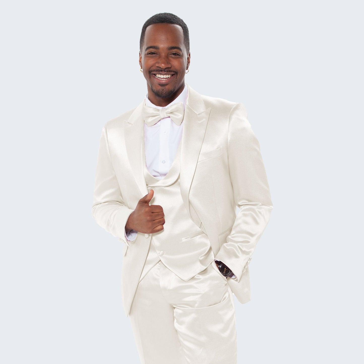 [DISCOUNTED] Champagne Satin Tuxedo Four Piece Set - Limited Sizes