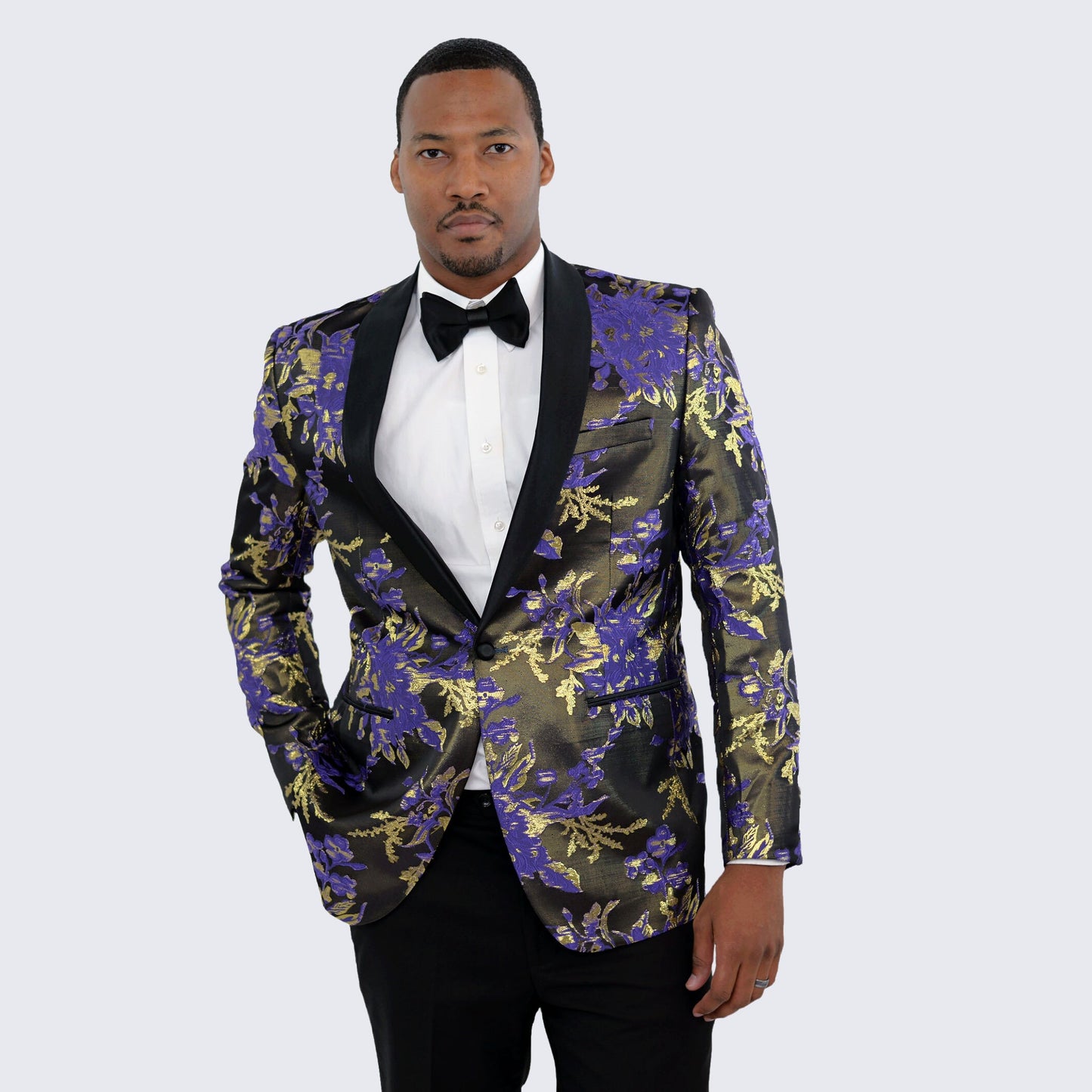 [DISCOUNTED] Purple and Gold Tuxedo Jacket with Fancy Pattern Shawl Lapel - Limited Sizes