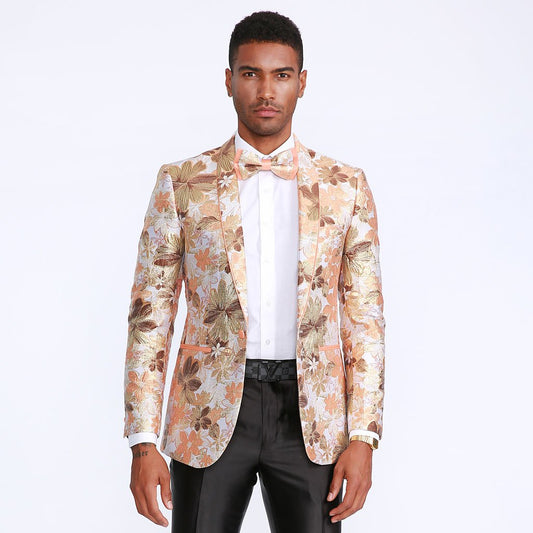 [DISCOUNTED] Orange Floral Tuxedo Jacket Slim Fit - Limited Sizes