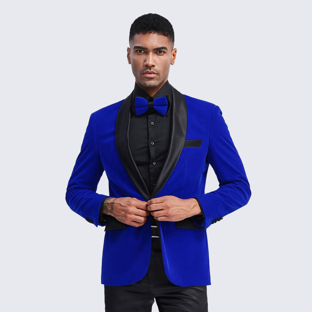 [DISCOUNTED] Royal Blue Velvet Tuxedo Jacket Slim Fit with Shawl Lapel - Limited Sizes